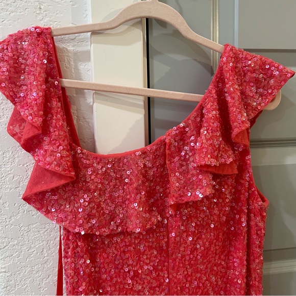 NWT Mac Duggal 5611 Sequin Drop Shoulder Gown Pink - Picture 9 of 9